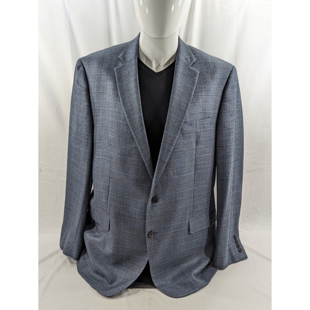 Ralph Lauren Blazer Sport Suit Jacket Coat Silk‎ Wool 44L Blue Gray Plaid Check - Picture 3 of 14